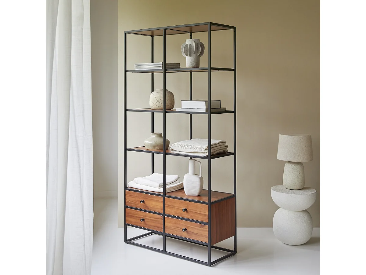 Bücherregal Wandregal 175cm industrieller Stil Materialmix Metall und Massivholz