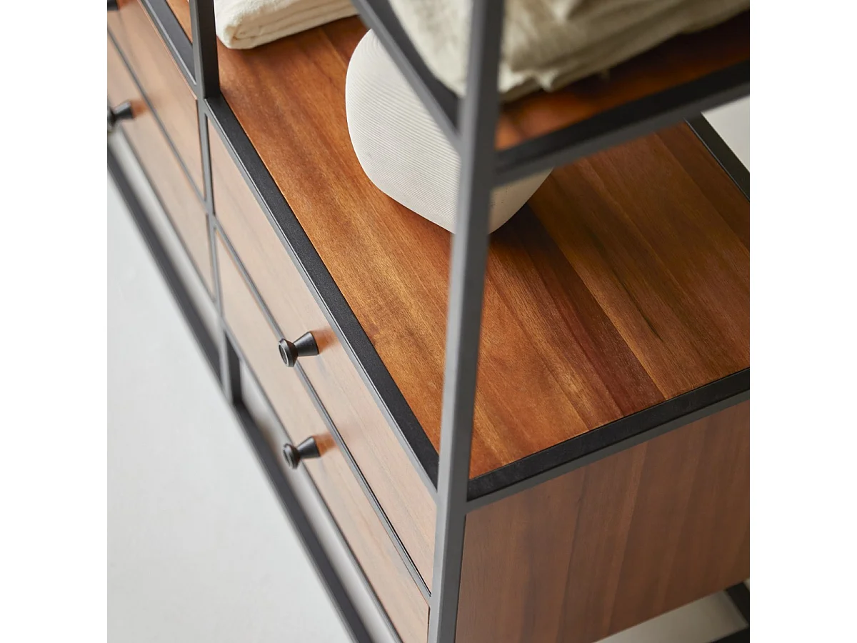 Bücherregal Wandregal 175cm industrieller Stil Materialmix Metall und Massivholz