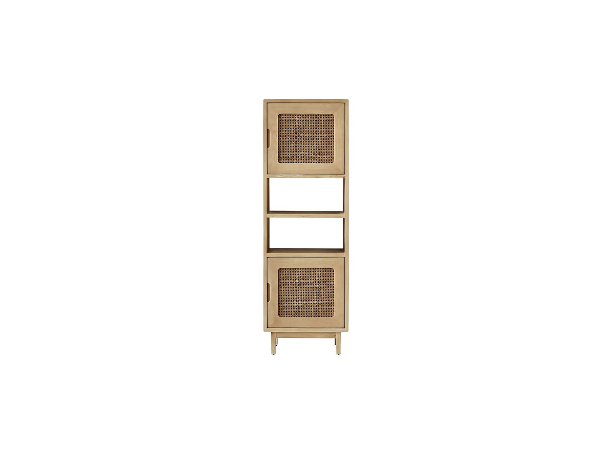Luis - Tall bookcase in elm and rattan