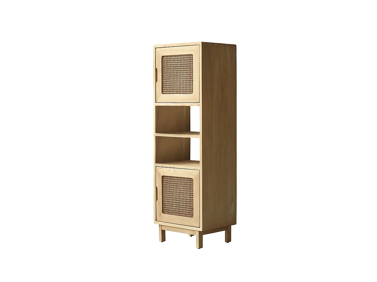 Luis - Tall bookcase in elm and rattan