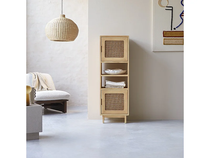 Libreria alta in legno di olmo e canna Luis