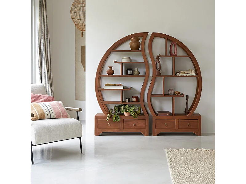 libreria biblioteca scaffale murale legno massello mogano soggiorno ying yang