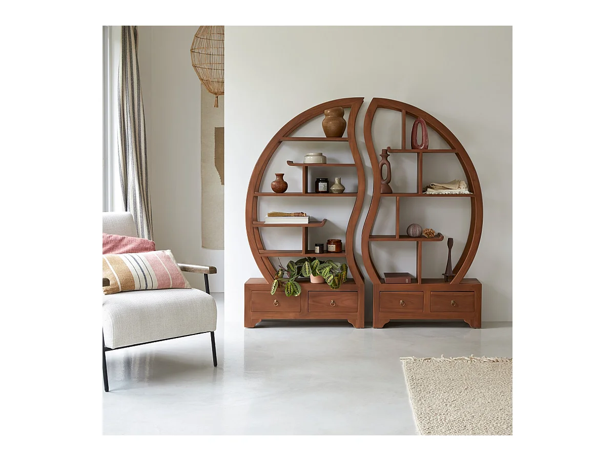 Bibliothèque en bois de teck 155x155 Sphère Bi Ying Yang