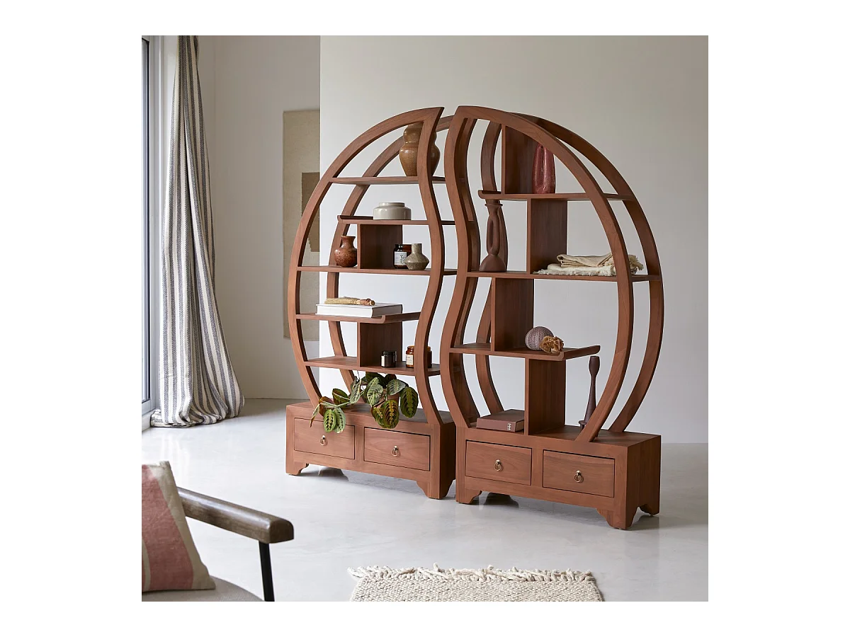 Bibliothèque en bois de teck 155x155 Sphère Bi Ying Yang