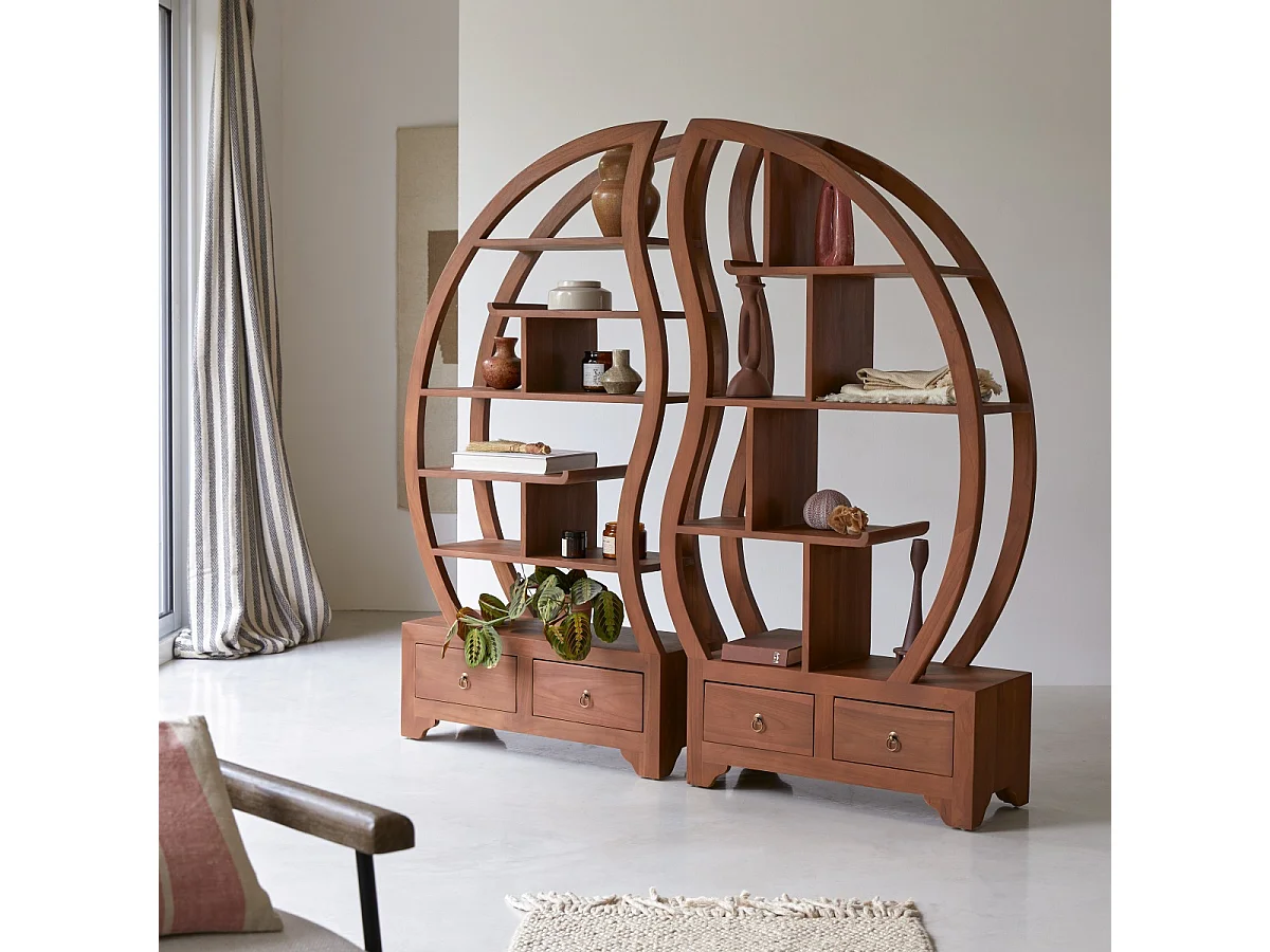 Bibliothèque en bois de teck 155x155 Sphère Bi Ying Yang