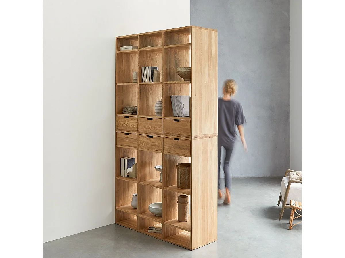 Miho - Tall bookcase in solid oak