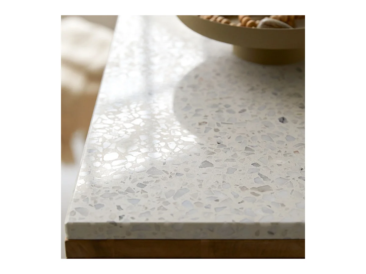 Niedriges Bücherregal Miho aus massivem Teakholz mit Premium-Terrazzo White