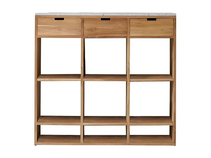 Niedriges Bücherregal Miho aus massivem Teakholz mit Premium-Terrazzo White