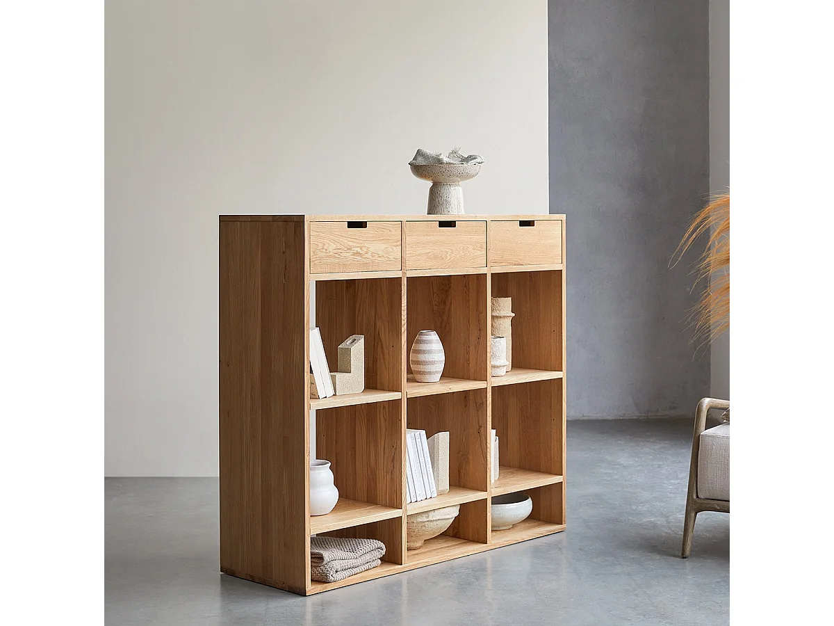 Miho - Low bookcase in solid oak