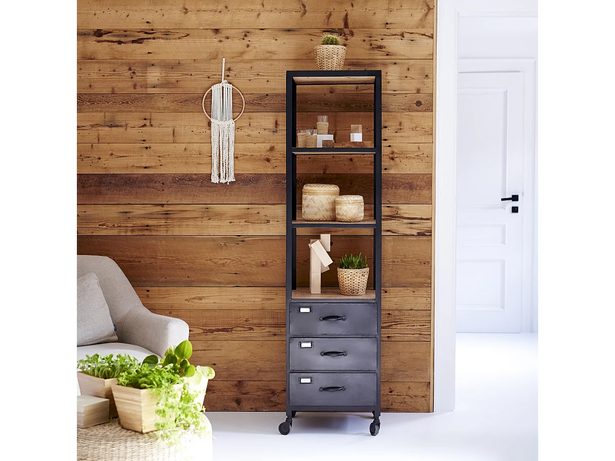 Scaffale in metallo e legno di mango 170 Industriel