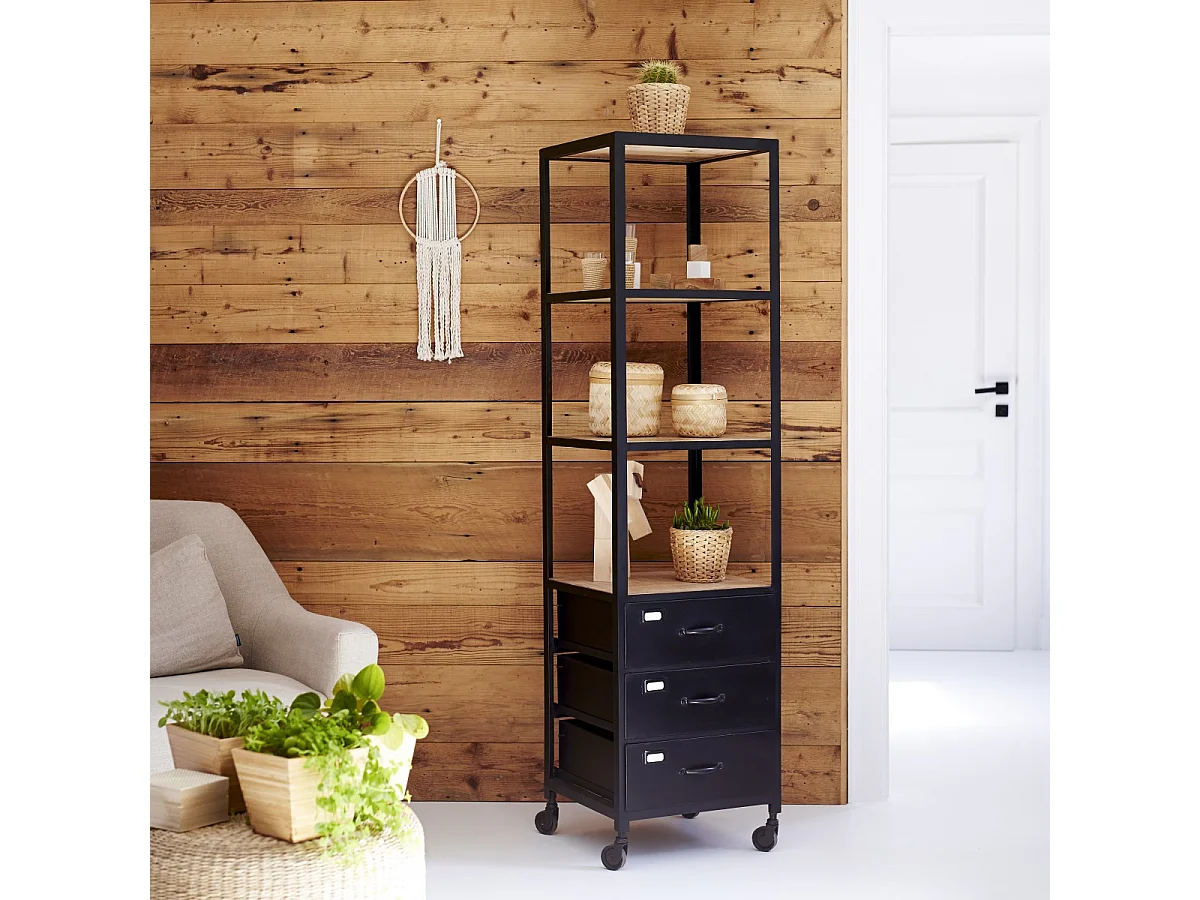 Scaffale in metallo e legno di mango 170 Industriel