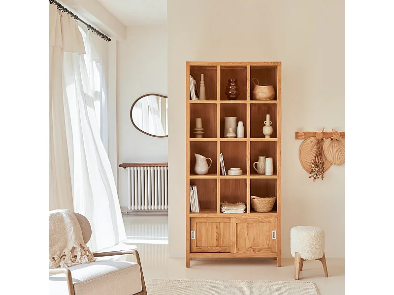 Libreria biblioteca soggiorno studio legno massello teak tek teck scorrevoli
