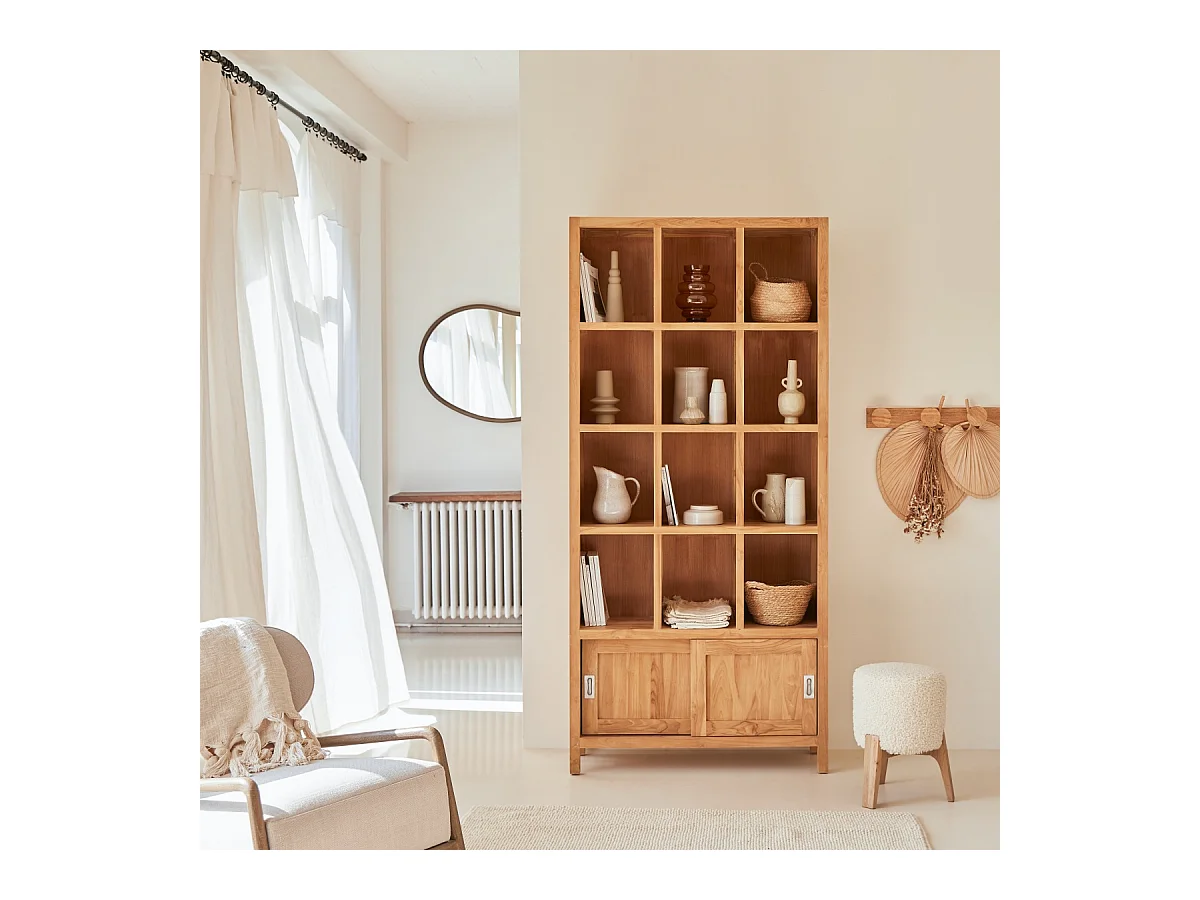 Libreria biblioteca soggiorno studio legno massello teak tek teck scorrevoli