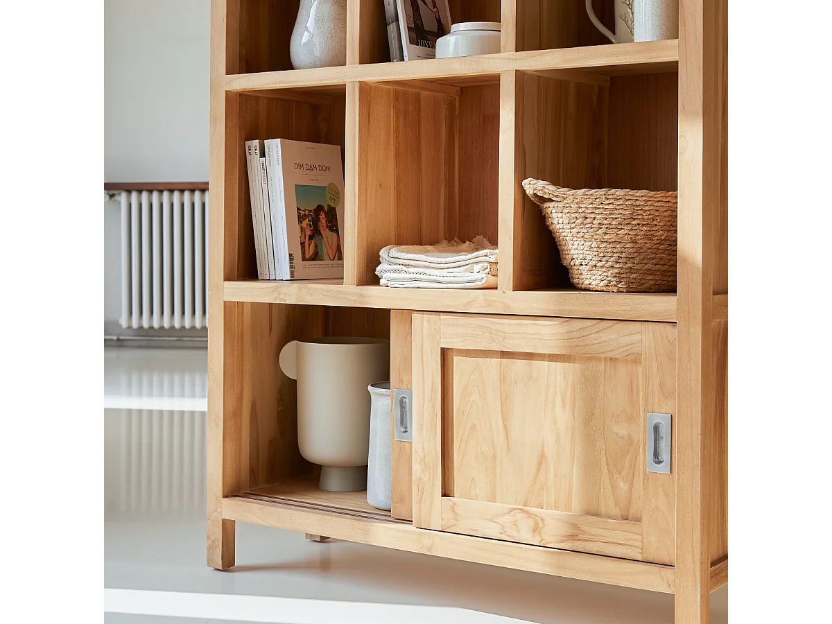 Libreria biblioteca soggiorno studio legno massello teak tek teck scorrevoli