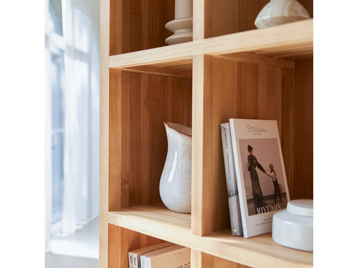 Libreria biblioteca soggiorno studio legno massello teak tek teck scorrevoli
