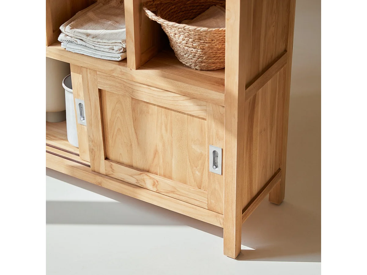 Libreria biblioteca soggiorno studio legno massello teak tek teck scorrevoli