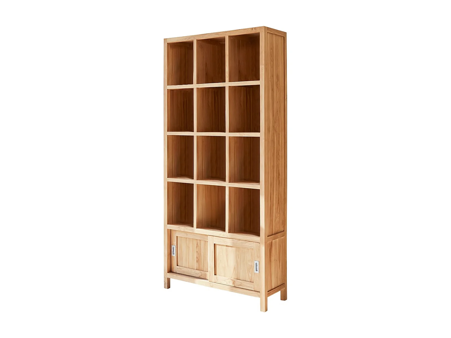 Libreria biblioteca soggiorno studio legno massello teak tek teck scorrevoli