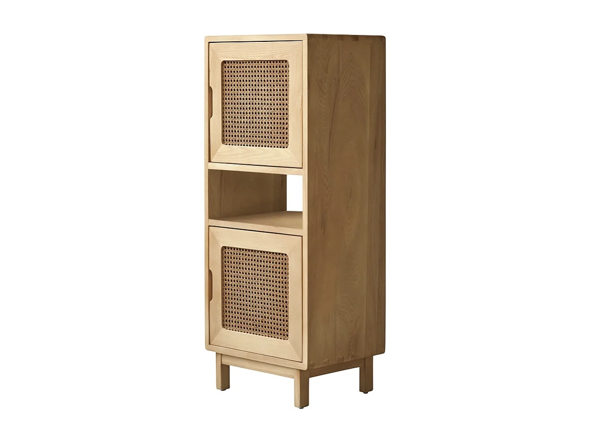 Libreria bassa in legno massello di olmo e canna Luis