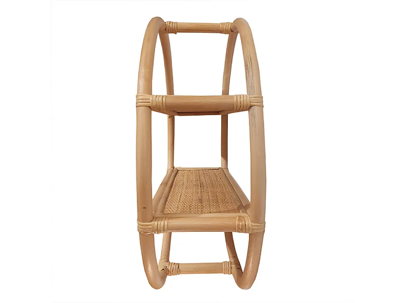 Etagère murale ronde D. 60 cm en rotin naturel 2 tablettes - HAZEL