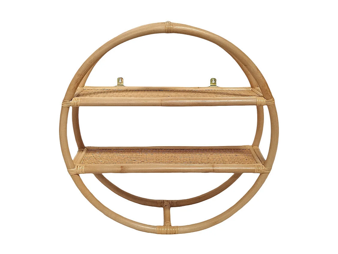 Etagère murale ronde D. 60 cm en rotin naturel 2 tablettes - HAZEL