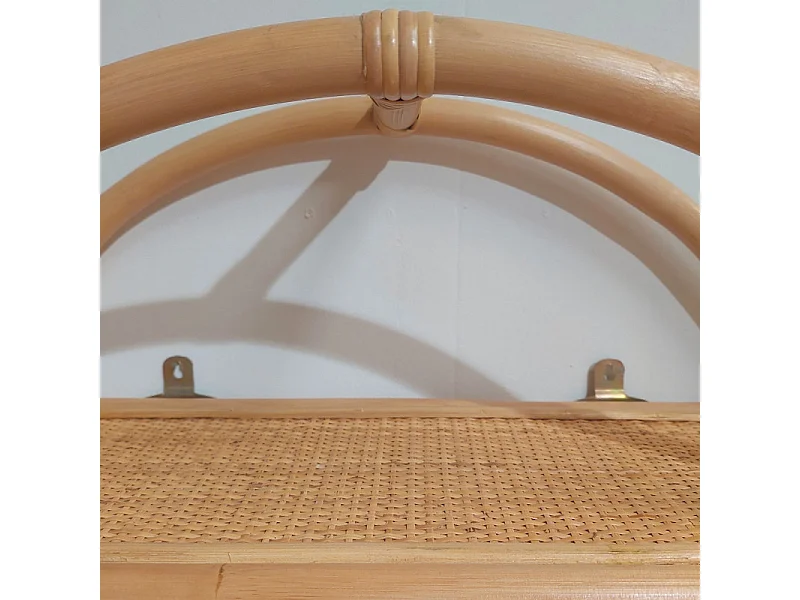 Etagère murale ronde D. 60 cm en rotin naturel 2 tablettes - HAZEL