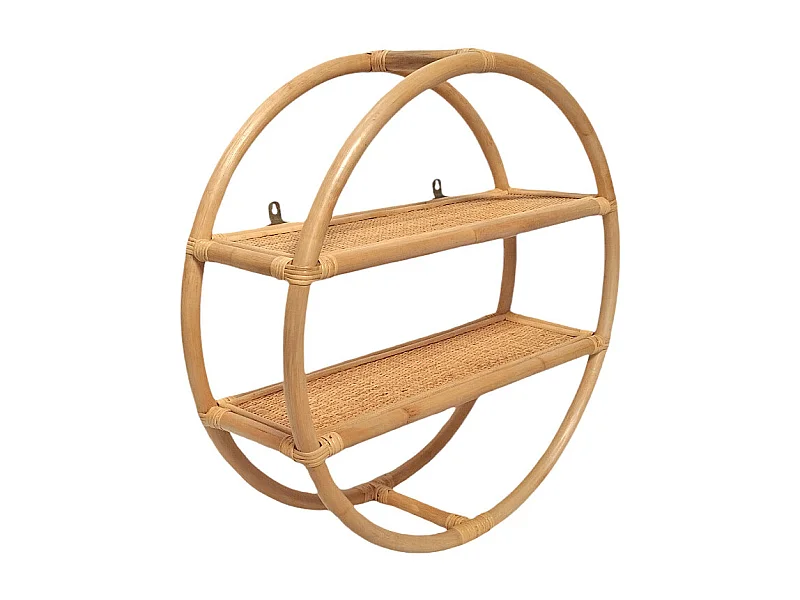 Etagère murale ronde D. 60 cm en rotin naturel 2 tablettes - HAZEL