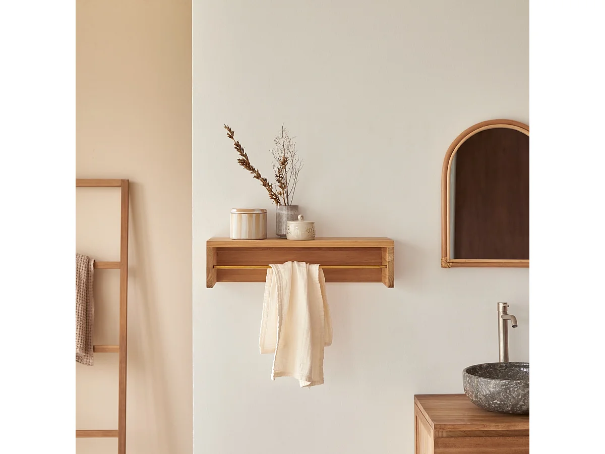Sasha - Solid teak wall-mounted towel rail 60 cm