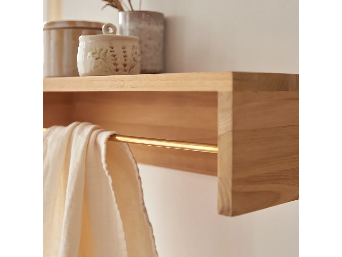 Sasha - Solid teak wall-mounted towel rail 60 cm