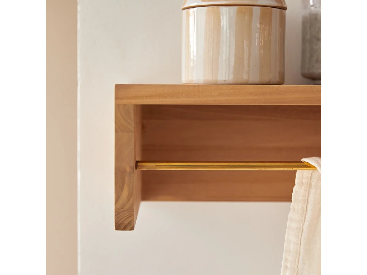 Sasha - Solid teak wall-mounted towel rail 60 cm