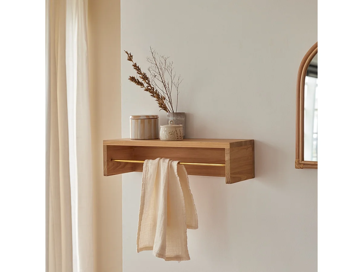 Sasha - Solid teak wall-mounted towel rail 60 cm