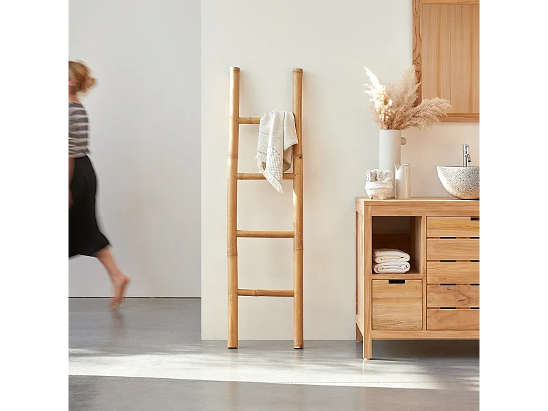 Porta asciugamani a scala in bambù naturale accessorio bagno