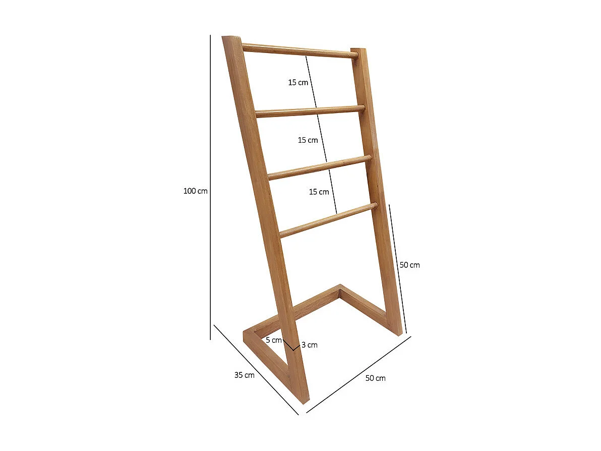 Porte serviettes autoportant H. 100 cm en bois de teck vernis – ANYA