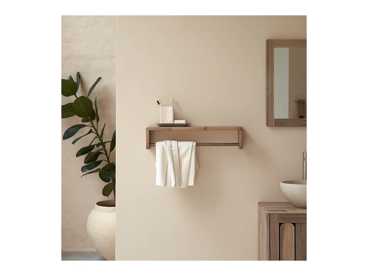 Porte serviette murale de Salle de Bain en bois d'acacia massif Lila 60