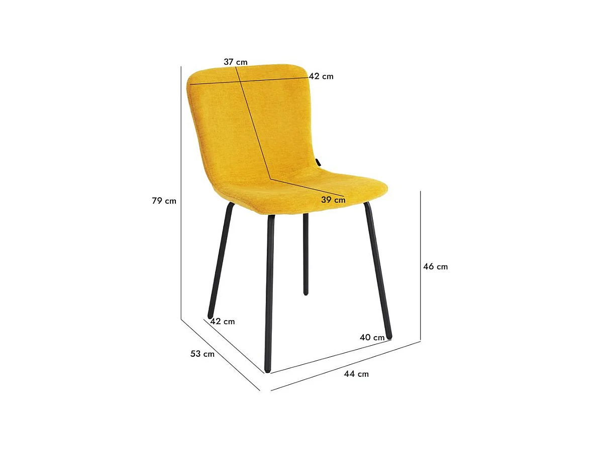 Lot de 4 chaises de repas en tissu jaune et pieds métal noir – ASTRID