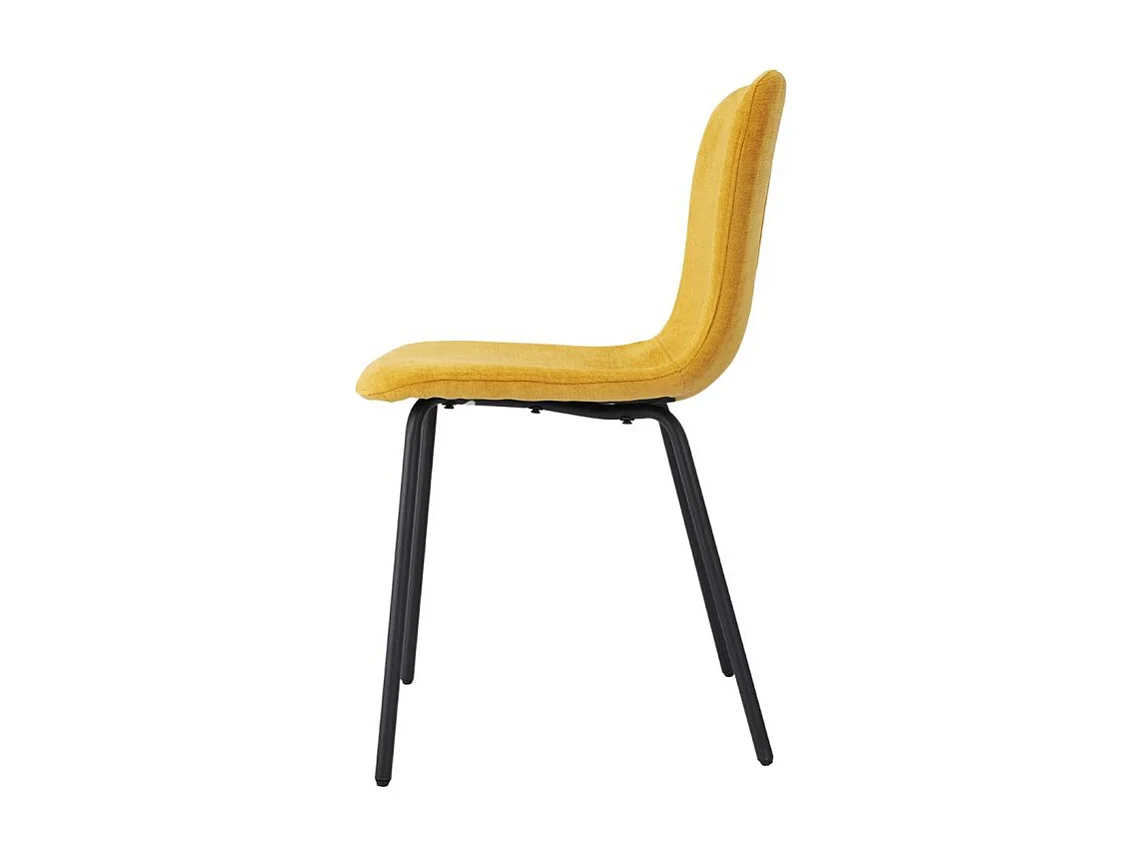 Lot de 4 chaises de repas en tissu jaune et pieds métal noir – ASTRID