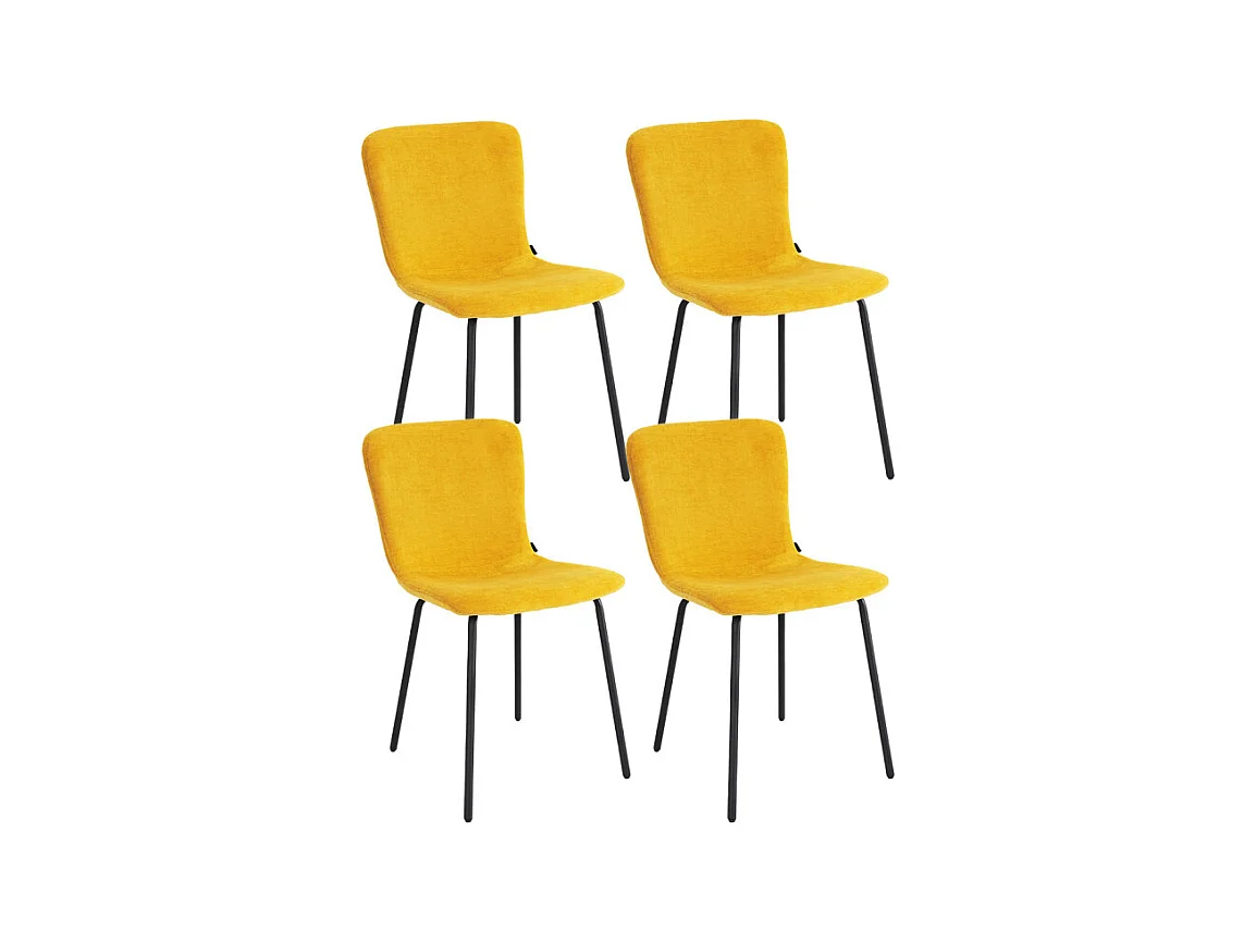 Lot de 4 chaises de repas en tissu jaune et pieds métal noir – ASTRID