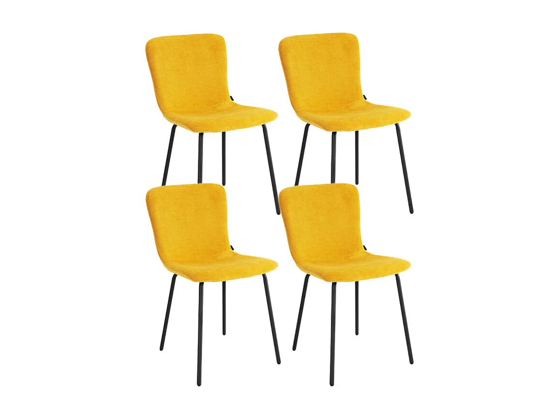 Lot de 4 chaises de repas en tissu jaune et pieds métal noir – ASTRID