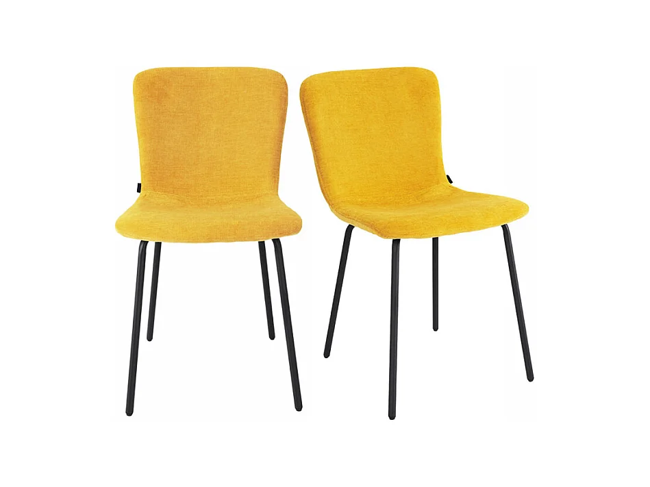 Lot de 2 chaises de repas en tissu jaune et pieds métal noir – ASTRID