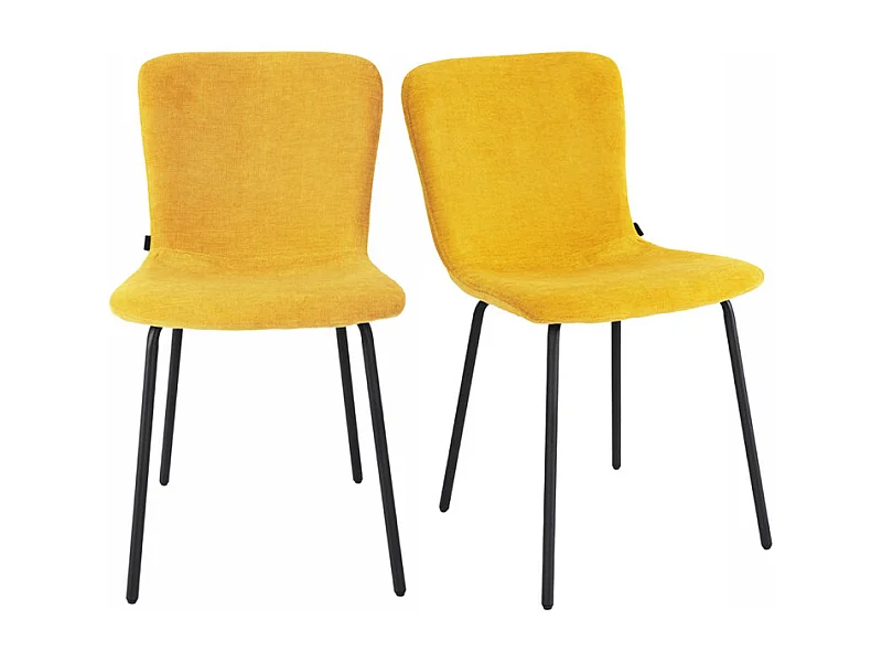 Lot de 2 chaises de repas en tissu jaune et pieds métal noir – ASTRID