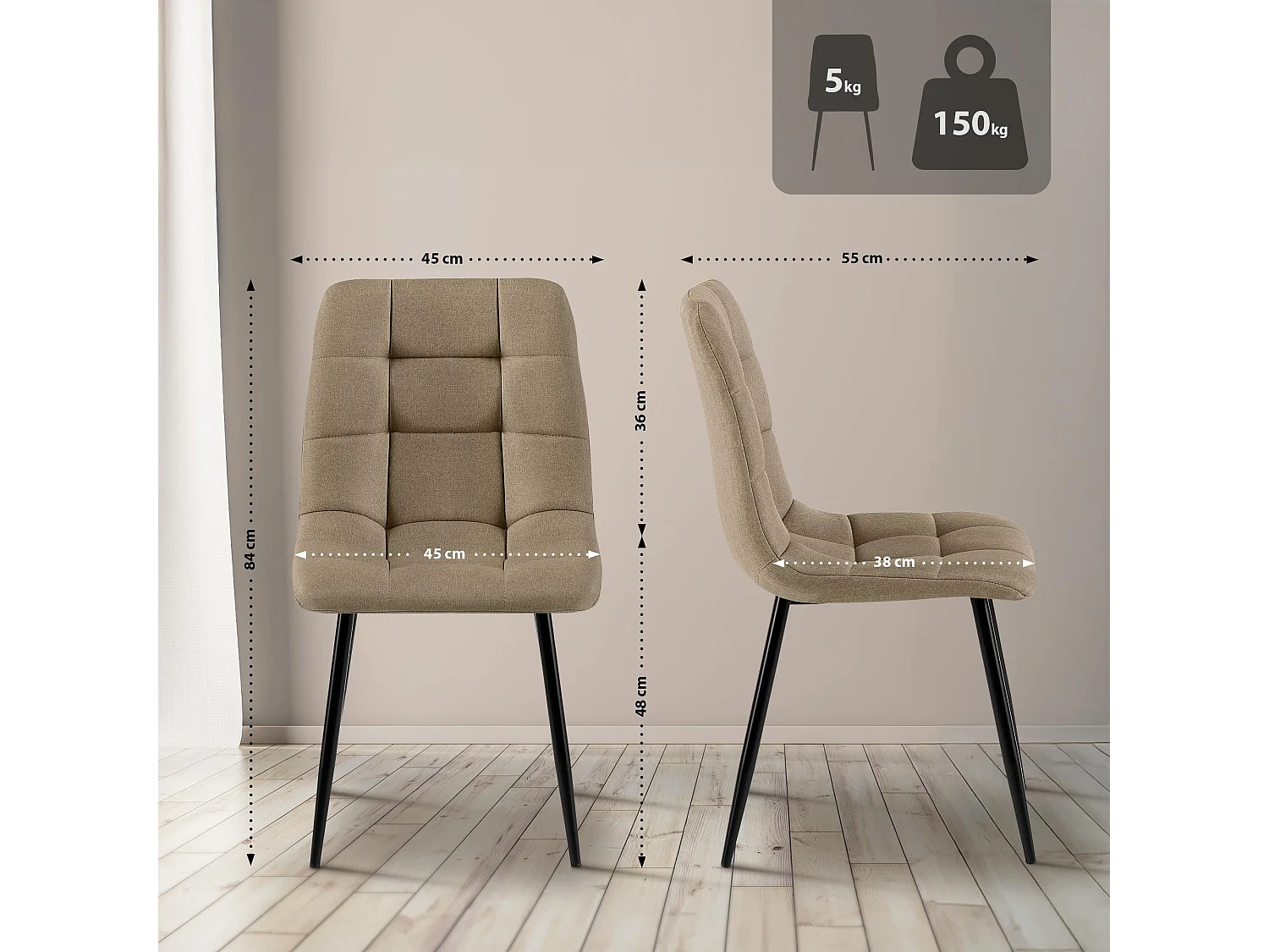 chaise salle à manger - Tissu - Taupe - Antibes