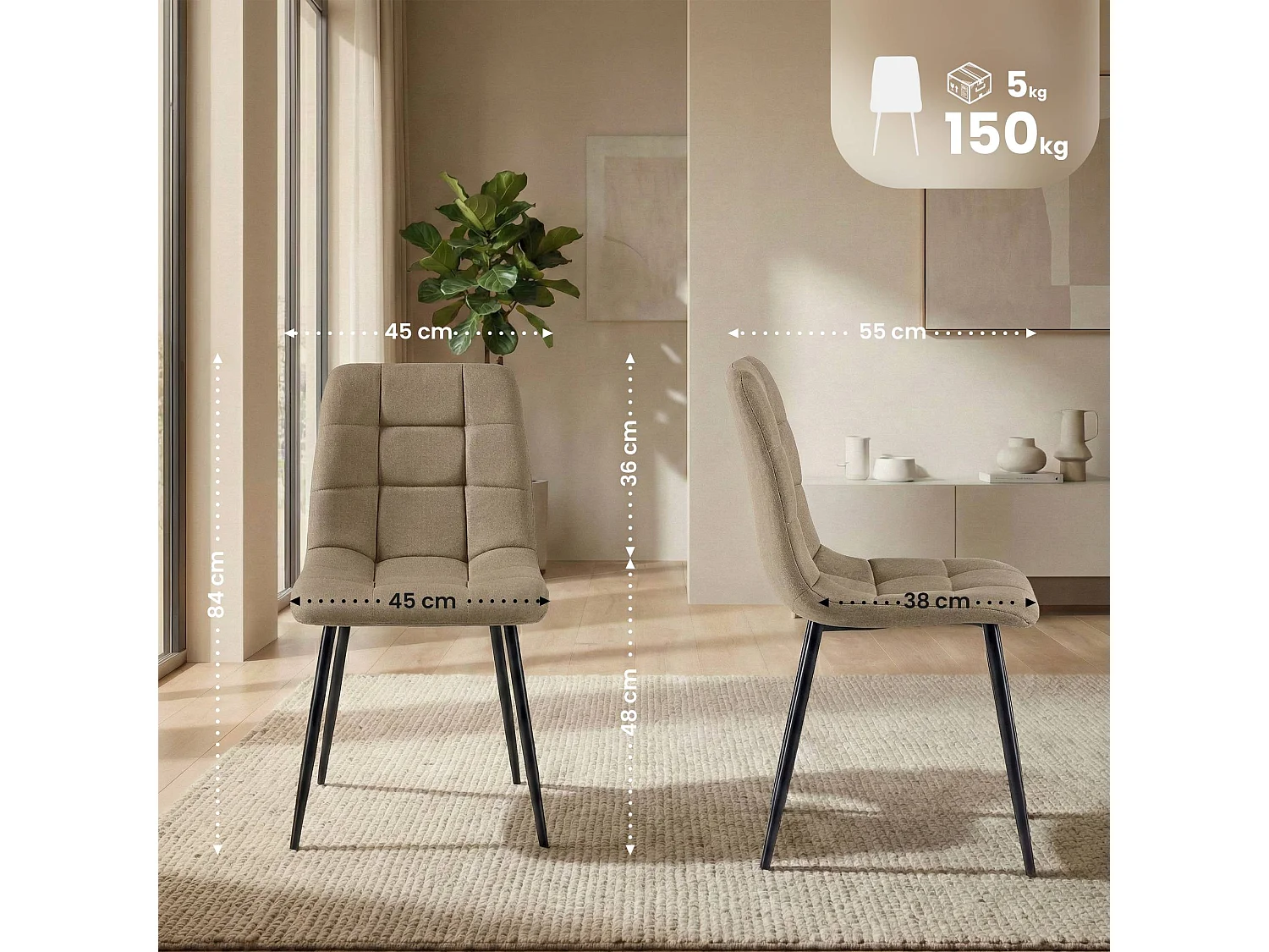 chaise salle à manger - Tissu - Taupe - Antibes