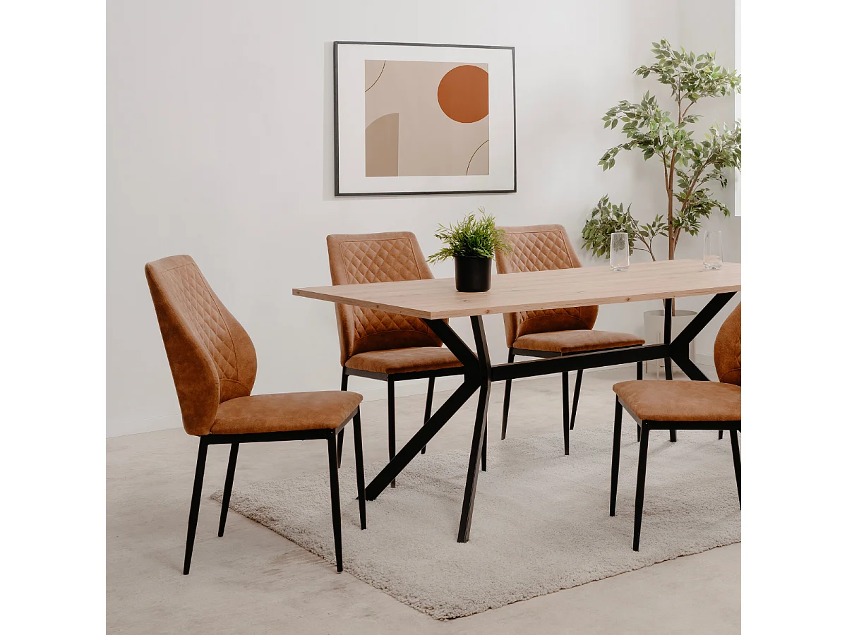 Lot de 4 chaises en tissu capitonné avec structure en métal L48cm - LILLIE