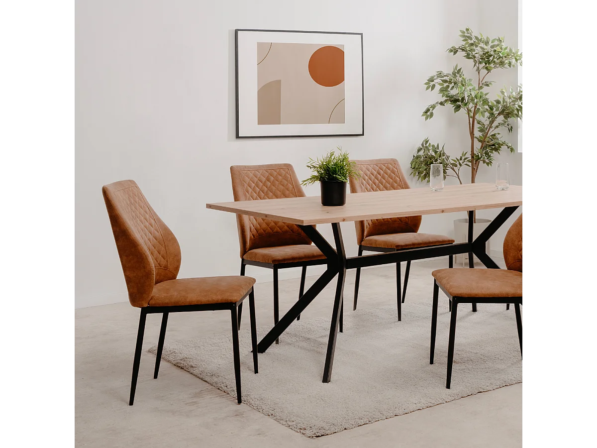 Lot de 4 chaises en tissu capitonné avec structure en métal L48cm - LILLIE