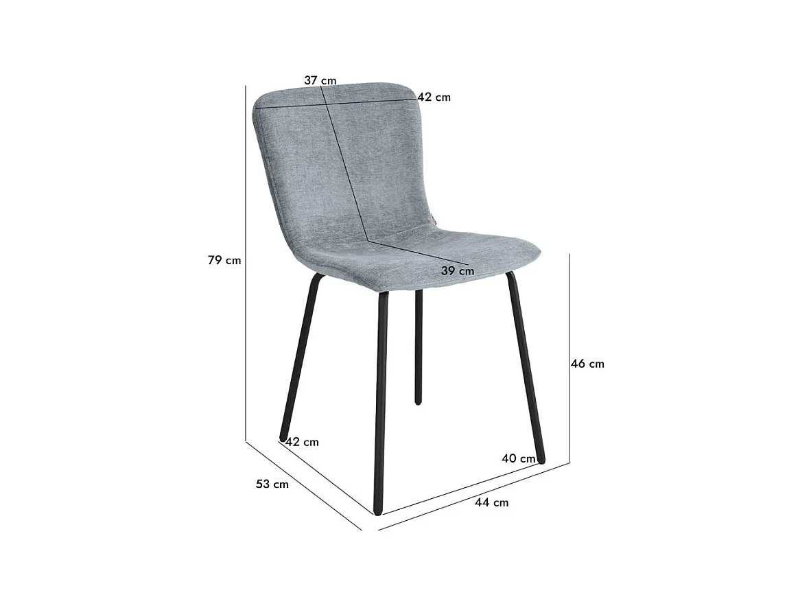 Lot de 4 chaises de repas en tissu gris clair pieds métal – ASTRID