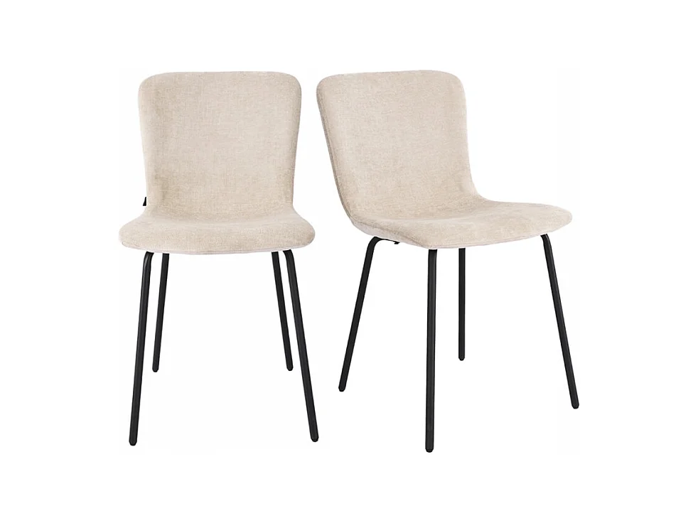 Lot de 2 chaises de repas en tissu beige et pieds métal noir – ASTRID