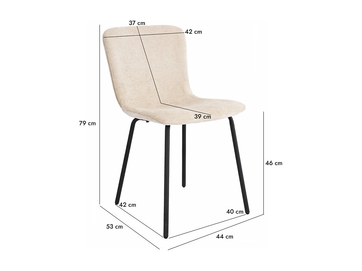 Lot de 2 chaises de repas en tissu beige et pieds métal noir – ASTRID