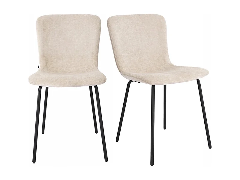 Lot de 2 chaises de repas en tissu beige et pieds métal noir – ASTRID