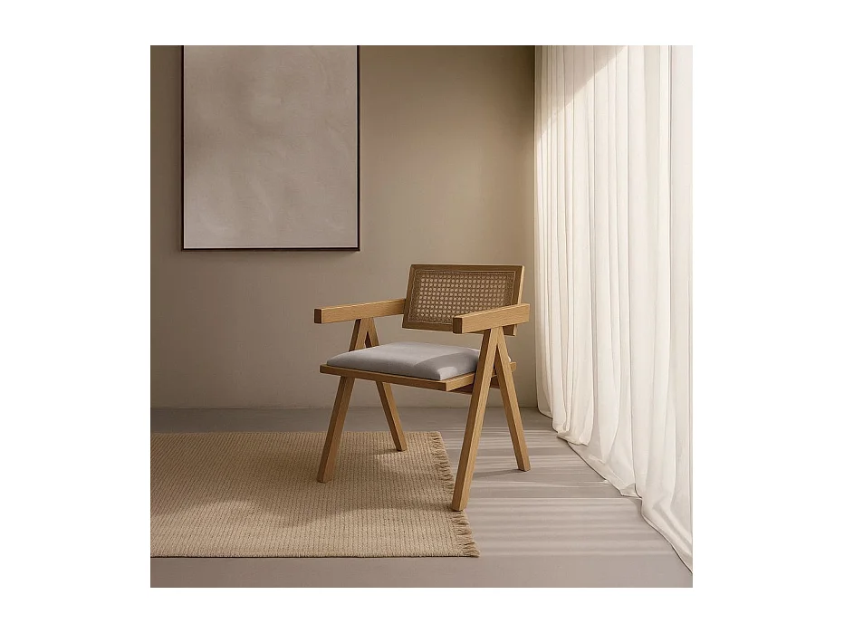 Chaise bois d'hévéa et siège tapissé naturel 51x80