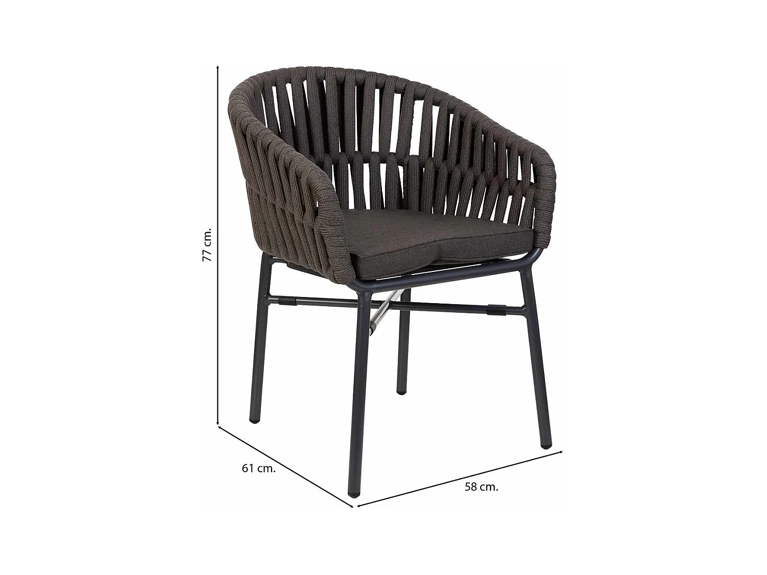 Silla de aluminio con cuerda gris 58x61x77