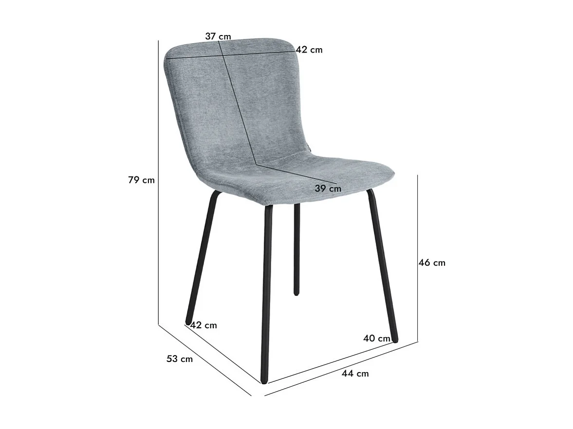 Lot de 2 chaises de repas en tissu gris clair pieds métal – ASTRID